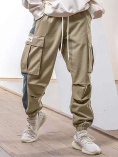 Waist Cargo Pants, Men Pants, The Men, Flap Pocket, Track Pants, Drawstring Waist, Cargo Pants, Parachute Pants, Color Block