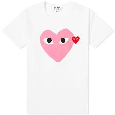 Comme des Garcons Play Women's Double Heart Logo Tee White & Pink | END. (UK) Comme Des Garcons T Shirt, Heart Tshirt, Heart Tee, Comme Des Garcons Play, Heart Logo, Japanese Cotton, Heart Shirt, Double Heart, Colorful Heart