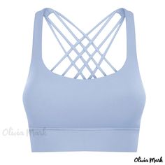 Olivia Mark - Cross-Functional Shockproof Sports Bra with Body-Shaping Effect Blue Sports Bra With Built-in Padding And 4-way Stretch, Breathable Stretch Sports Bra For Outdoor Activities, Blue Compressive Activewear For Light Sports, Functional Light Blue Stretch Activewear, Stretch Sports Bra With Moisture-wicking For Outdoor Activities, Blue Nylon Activewear For Light Exercise, Blue Functional Activewear With Built-in Padding, Functional Blue Activewear With Built-in Padding, Blue Compression Sports Bra For Light Sports