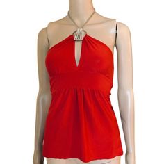 Size S Red Red V-neck Halter Top For Spring, Chic Red Fitted Halter Top, Elegant Red Halter Top For Party, Chic Red Halter Top For Party, Red Spring Party Halter Top, Red Sleeveless Halter Top For Evening, Chic Red Halter Top For Beach, Elegant Red Halter Top For Night Out, Red V-neck Halter Top For Summer