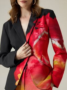 Regular Fit Abstract Urban Lapel Collar Blazer | stylewe Patterned Blazer, Womens Suits, Types Of Coats, Pant Suits, Classic Cardigan, Pantsuits For Women, Collar Designs, Colored Blazer, Long Sleeve Cardigan