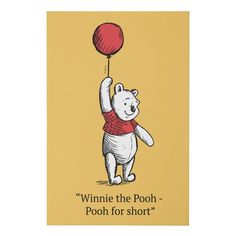 a winnie the pooh card with an image of a bear holding a red balloon