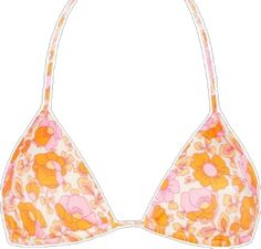 Feminine Halter Neck Swimwear For Vacation, Chic Pink Swimwear With Adjustable Straps, Feminine Pink Swimwear With Triangle Top, Pink And Orange Swimsuit, Feminine Pink Triangle Top Swimwear, Orange And Pink Bikinis, Orange Triangle Top Swimwear With Floral Print, Orange Nylon Triangle Top Swimwear, Orange Floral Print Triangle Top Swimwear