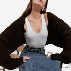 Lasaky - Luxurious Pure Color Short Sleeve Outerwear Cardigan Sleeves, Outfit Cream, Crop Top Autumn, Woolen Tops, Bolero Sweater, Crop Pullover, Cardigan Crop Top, Women Sweaters Winter, Cropped Pullover