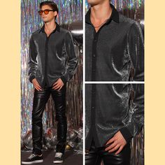 Shining texture fabric creates a sparkling and reflective surface, adding a touch of glamour to your outfit. The shirts can ce styled with jeans, punk pants for a versatile and trendy outfit. Sparkle dress shirts can be worn for casual outings, parties, or even as part of a performance costume. Great gift for your friend, boyfriend, and your father. Punk Pants, Solid Dress Shirt, Performance Costume, Red Kap, Texture Fabric, Sleeve Packaging, Sparkle Dress, Oxford Dress, Trendy Outfit