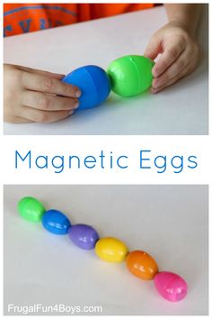 DIY Toy:  Magnetic Eggs Easter Centers For Preschool, Egg Activities, Preschool Easter, Easter Preschool, Easter Theme, Plastic Easter Eggs, Spring Preschool, Homemade Toys, Toddler Easter