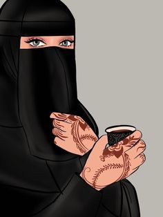 a woman wearing a black veil and holding a cup