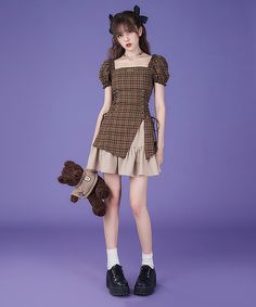 A dress for British girls who sleep by the window while hugging a stuffed animal. The checkered pattern and frilled skirt are docked together, and the dark brown color scheme is like milk that melts in coffee. The lace-up on the side makes the waist look beautiful. 




 <color>



 Brown 









 <Size>

 S: Length 74cm, Chest 72-82cm, Waist 64-68cm, Sleeve 26cm
 M: Length 76cm, Chest 76-86cm, Waist 68-72cm, Sleeve 27cm
 L: Length 78cm, Chest 80-90cm, Waist 72-76cm, Sleeve 28cm Mini Length Plaid Dress With Ruffles, Mini Plaid Dress With Ruffles, Dark Brown Color Scheme, British Girls, Brown Color Scheme, Frilled Skirt, British Girl, Velvet Evening Dress, Brown Color Schemes