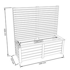 a drawing of a wooden bench with measurements