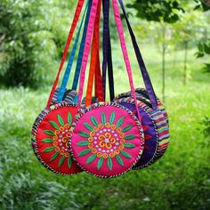 Size:16cm*5cm Circle Purse, Embroidered Shoulder Bag, Purple Bottom, Classic Purse, Vintage Bohemian Style, Beg Tangan, Embroidered Canvas, Round Bag, Styl Boho