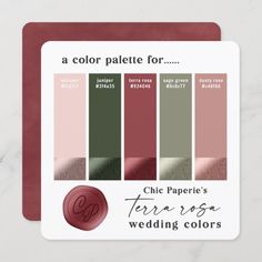 a card with the color palette for wedding colors