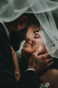 a bride and groom embracing under the veil