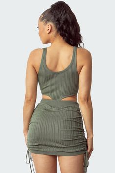 Bodysuit And Ruched Mini Skirt Set Green Ruched Mini Skirt, Elegant Bodysuit, Bar Night, Nightclub Bar, Ruched Mini Skirt, Mini Skirt Set, Rib Knit Fabric, Street Party, Night Club