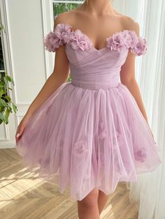 Ruby | Lilac Corset Strapless Short Tulle Homecoming Dress | KissProm Lilac Homecoming Dress, Teuta Matoshi, Tulle Neckline, Floral Prom Dresses, Tulle Homecoming Dress, فستان سهرة, Color Psychology, Lilac Dress, Tulle Fabric