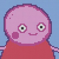 an image of a pixellated character in pink and blue