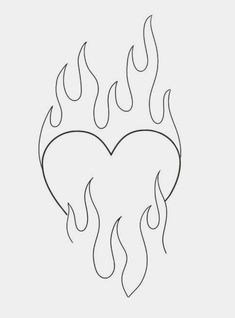 the outline of a heart with flames coming out of it's center, on a white background