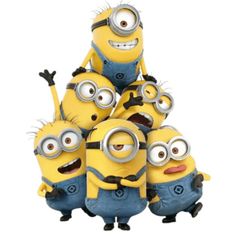 a group of minion standing next to each other in front of a white background