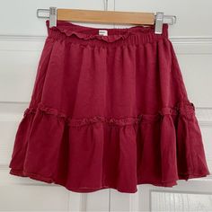 Ruffle Flowy Skirt In Burgundy. Lined With Stretchy Waistband. Aritzia Sunday Best Size Xxs Looks Brand New. I Accept Offers Flowy Red Mini Skirt With Elastic Waistband, Red Tiered Skirt Bottoms For Day Out, Red Mini Skirt With Elastic Waistband, Casual Red Tiered Skort, Red Ruffled Cotton Skirt, Red Tiered Mini Skirt For Day Out, Red Ruffled Mini Skirt, Casual Red Ruffled Mini Skirt, Casual Red Ruffled Skirt