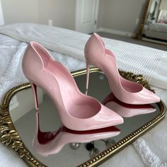 Christian Louboutin Hot Chick 100mm Heels New Never Worn, There Is A Minor Stain On Right Side It Is Hardly Visible See Pictures For Details . Retail -$945 So Kate Louboutin Aesthetic, Black And Pink Heels, Light Pink Asthetics, Pink Princess Heels, Loubuitton Heels, Loubitons Heels, Vintage Designer Heels, Pink Designer Heels, Pink Louboutin Heels