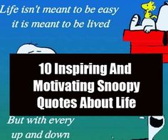 an image of snoop on top of a bench with the caption saying, 10 inspirational and motivating snoopy quotes about life