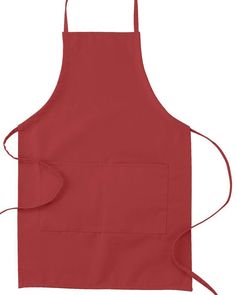 a red apron with two pockets on the front and one pocket on the back that is open