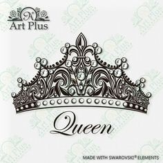 an image of a tiara with the word queen on it in black and white