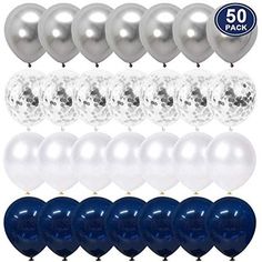 balloons with silver, white and blue colors