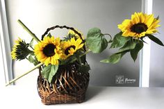 Practical Guide To Ikebana Vases [What Every Beginner Must Know] | Flowers By Gwyneth Sunflowers With Roses, Ikebana Arrangement, Guest Table Centerpieces, Glass Fish Bowl, Sunflower Arrangements