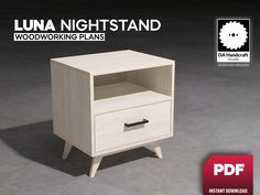 a night stand with two drawers on one side and an open drawer on the other