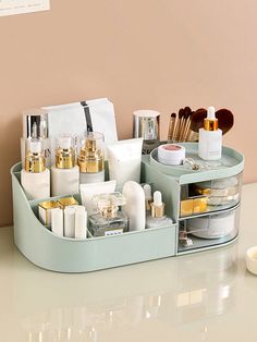 1pc Multicolor Makeup Storage Box Desktop Cosmetics Organizer Rack For Dressing Table, Holder Drawer Style Mint Green    PP     Storage & Organization, size features are:Bust: ,Length: ,Sleeve Length: Dorm Room Items, Multicolor Makeup, Cosmetics Organizer, Makeup Display, Bedroom Makeup Vanity, Makeup Storage Organization, Makeup Organizers, Makeup Storage Box, Room Redesign