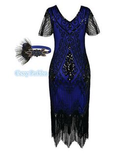 Top Seller for Deluxe Ladies 1920s Roaring 20s Flapper Gatsby Costume Sequins 8-20 Black Blue, Women's Dresses Fitted Blue Flapper Dress For Summer, Fitted Blue Flapper Dress, Blue Flapper Dress 1920s, Black Knee-length Gatsby Flapper Dress, V-neck Flapper Dress For Party, Black V-neck Flapper Dress For Party, Black Sequined Art Deco Flapper Dress, Gatsby Costume, 20s Flapper