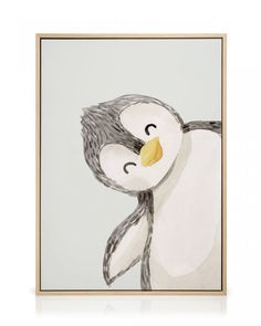 a painting with a penguin on it's face in front of a white background