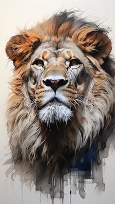 a painting of a lion's face on a white background