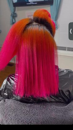 pink & orange hair inspo, ombre hair color, silk press Pink Orange Hair, Peach Hair Dye, Afro Hair Color, Pink And Orange Hair, Sunset Hair, Peach Hair, Girls Natural Hairstyles, Hair Color Pink, Silk Press