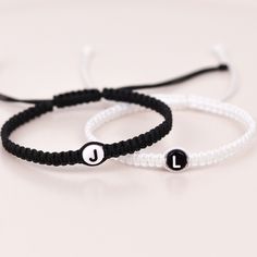 ● How to Order ✓ Pick your 1st and 2nd Bracelets Colors via dropdown menu (Please see last photo for Colors details). ✓ Please Type Your custom Initials and specify letters beads color you want in customization section as in the example. ex: #1 B (Gold Letter) #2 C (Black Gold Letter) ✓ Please let me know via personalization section If you have special request. I will be happy to fulfill your wishes. ●About Bracelets ✓ These Initials bracelets are all be adjustable sliding knot. These bracelets can adjustable for all size between 6 - 12 inches (15 cm - 30 cm) ✓ These bracelets has made %100 Handmade ✓ These Bracelets are made by Healty materials ✓ Bracelets are made with sturdy yarn cord and long lasting beads. But they are also very delicate, so be gentle when putting them on and taking t Casual Friendship Bracelets For Mother's Day, Trendy Letter Jewelry For Friendship, Personalized Friendship Braided Bracelets, Personalized Round Braided Friendship Bracelets, Personalized Braided Friendship Bracelets, Personalized Cute Black Friendship Bracelets, White Round Braided Friendship Bracelets, White Round Braided Bracelets For Friendship, Casual Black Jewelry For Mother's Day