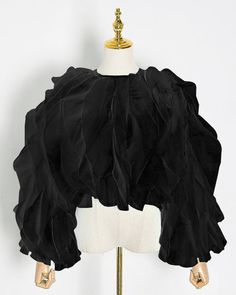 Experience the superior comfort and styling of the Long Sleeve Chiffon Ruffles Blouse. Featuring a luxurious chiffon-polyester fabric blend, decorative ruffled ruche design with lightweight handmade construction. This piece is nothing short of a wardrobe essential. Elevate your aesthetic with this exclusive piece.Size Chart（CM）: Ruffle Sleeve Blouse With Ruffles For Parties, Party Blouse With Ruffle Sleeves, Fitted Ruffle Hem Blouse For Party, Chic Ruffle Sleeve Blouse For Party, Fall Silk Blouse With Ruffles, Fitted Blouse With Ruffle Hem For Party, Chic Ruffled Tops For Evening, Chiffon Blouse For Party, Chic Silk Pleated Top