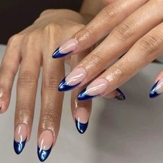 Trendy Blue Nails, Blue Chrome Nails, Simple Gel Nails, Summery Nails