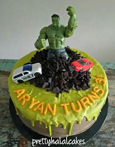 a birthday cake with the hulk on top