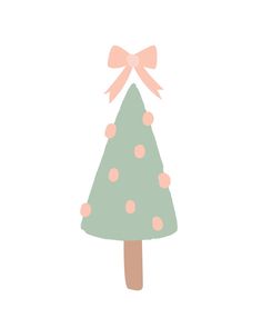 a green christmas tree with pink polka dots and a bow on it's head