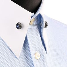 Shirt collar pin is the choice of stylish gentlemen who want to capture a different style. High quality real natural stone is used in the products. You can add a very stylish and different detail to your classic combinations with shirt collar pins that can be used with perforated shirt collars. Elegant Blue Shirt For Formal Occasions, Elegant Blue Formal Shirt, Elegant Blue Dress Shirt For Formal Occasions, Formal Elegant Blue Dress Shirt, Elegant Blue Formal Dress Shirt, Elegant Blue Dress Shirt, Pin Collar Shirt, Shirt Collars, Shirt Collar Pins