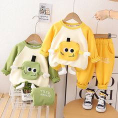 Baby Kid Toddler Boy Cartoon Pocket Casual T-Shirt+Pants Outfit Clothes Set Suit | eBay Cute Cotton Sets With Pockets, Green Cotton Sets With Cartoon Print, Green Casual Sets With Cartoon Print, Casual Green Sets With Cartoon Print, Green Cotton Crew Neck Sets, Spring Cartoon Print Crew Neck Sets, White Crew Neck Sets With Cartoon Print, White Crew Neck Set With Cartoon Print, Casual Yellow Sets With Letter Print