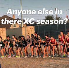 a group of people running in a race with the words anyone else in there xc season?