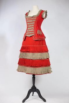 An Historical Circus, Fancy or Memorial Dress in Scarlet Challis USA Circa 1890 For Sale at 1stDibs | 1890 circus, 1890 dresses, circus formal dress Memorial Dress, 1890 Dresses, 1890 Dress, Vermilion Red, Historical Fashion, Red And Grey, Formal Dress, Fancy Dress, Scarlet