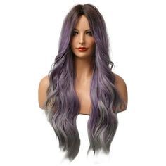 Color Mixing Colors Long Roll Curly Hair Middle Score Wig Fashion Natural Wig High Temperature Wire 25.59in Long Wig For Women Daily Life Feature: Quantity: 1pcs Material:PVC+polyester Colour:Purple Product length:65cm/25.59in Head circumference:54-58cm/21.25-22.83in Package Size:30x20x4cm/11.81x7.87x1.57in Net weight:240g/0.52lb Gross weight:240g/0.52lb Descrition: This long roll curly hair wig is the wig will give you a sense of style, confidence and which can save you time when you are in hur Synthetic Curly Hair, Curly Color, Purple Ombre Hair, Buy Wigs, Middle Part Hairstyles, Loose Waves Hair, Mixing Colors, Long Curly Wig, Hair Color Shades