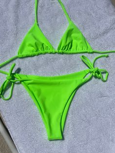 Neon Green Katie Bikini Top – shoplmk Neon Green Swimsuit, Shifting Closet, Neon Swim, Bright Bikinis, Handmade Bikinis, Neon Bikinis, Swimming Costume, Swim Bottoms, New Print