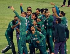 pakistan's cricket team celebrates after winning the world cup