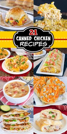 many different types of food on plates with the words canno chicken recipes above them