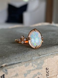 Australian Opoal solitaire set in 18k rose gold Handmade Opal Ring For Wedding, Handmade Opal Wedding Ring, Handmade Elegant Ethiopian Opal Ring, One Of A Kind Oval Opal Ring For Anniversary, Elegant Unique Opal Ring Gift, Statement Engagement Ring, Opal Solitaire Ring, Solitaire Ring Set, Push Presents