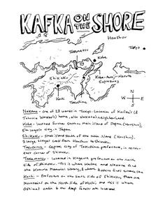 a black and white drawing of a map with the words kafka on it