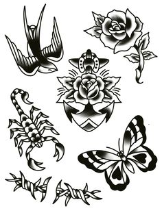 some tattoos with flowers and butterflies on them